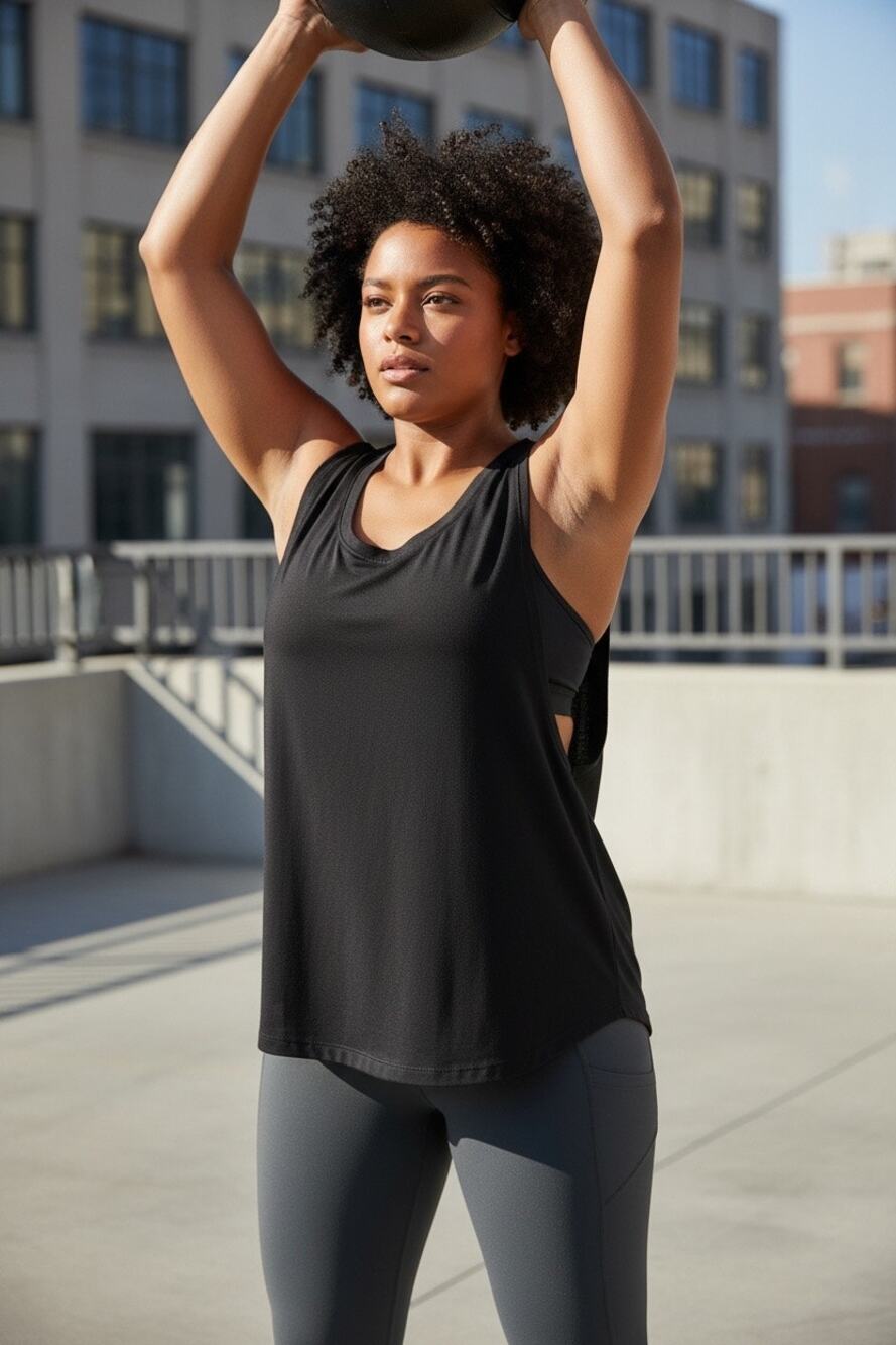Athleta Black Sleeveless Tank Top XL Loose Fit Open Arm Activewear